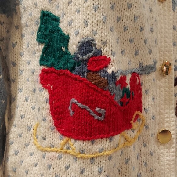 Vintage Orvis One Horse Sleigh w Snowflakes Ramie/Cotton Sweater Size S 6/8 - Picture 3 of 10
